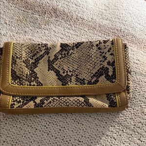LOFT Tan and Black Snakeskin Clutch